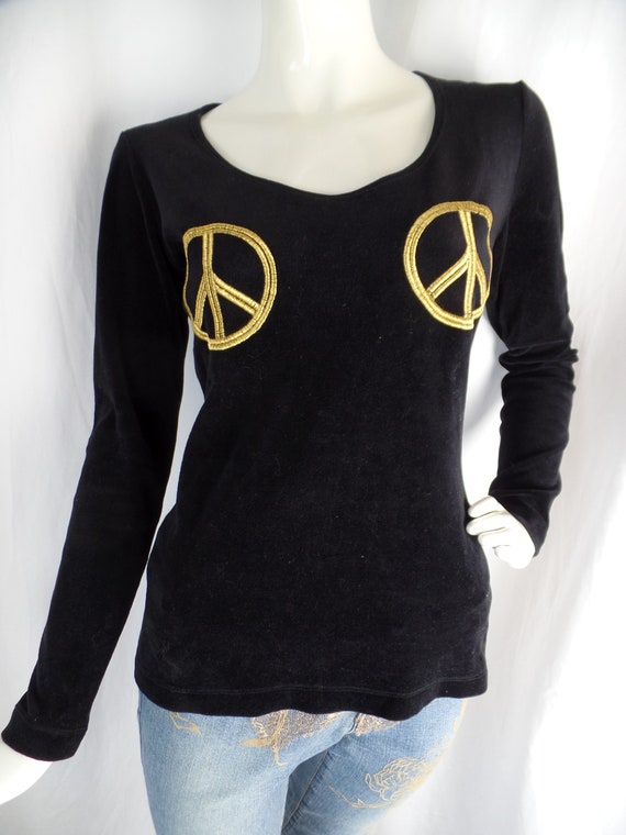80s CHEAP & CHIC by MOSCHINO peace symbol black v… - image 2