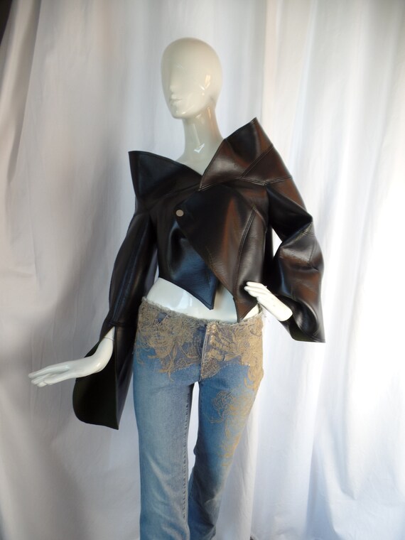 vintage avant garde deconstructed PVC funnel neck