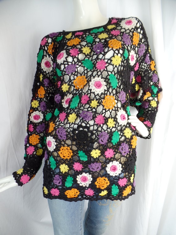 crazy daisy crochet tunic BOHO sweater crazy daisy crochet tunic BOHO sweater