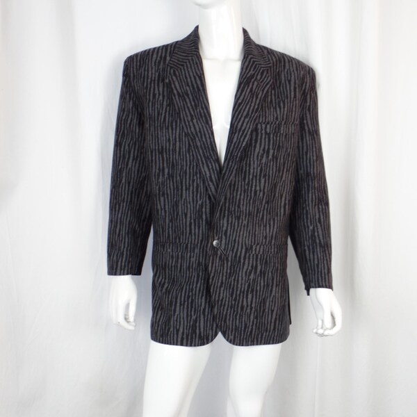 early 80s GIANNI VERSACE wood bark pattern grey black wool jacket/ single button/ALIAS S.P.A. Italy/ pre-death/French vent:sz 48IT/US38/M