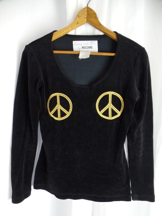 80s CHEAP & CHIC by MOSCHINO peace symbol black v… - image 8