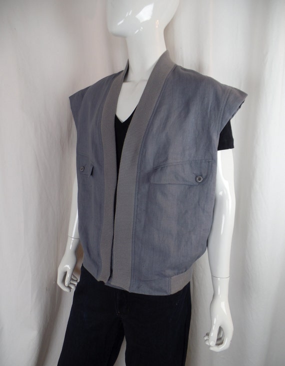 RARE 1970s COURREGES HOMME Paris men's grey linen… - image 1