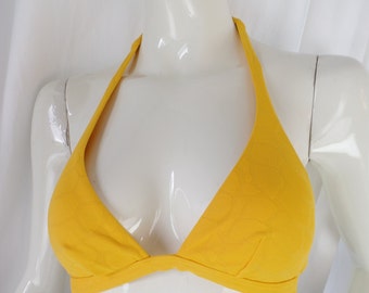 vintage VILEBREQUIN golden yellow halter bikini top/ jacquard iconic turtle shell texture/ padded cups: size XS- US4/6