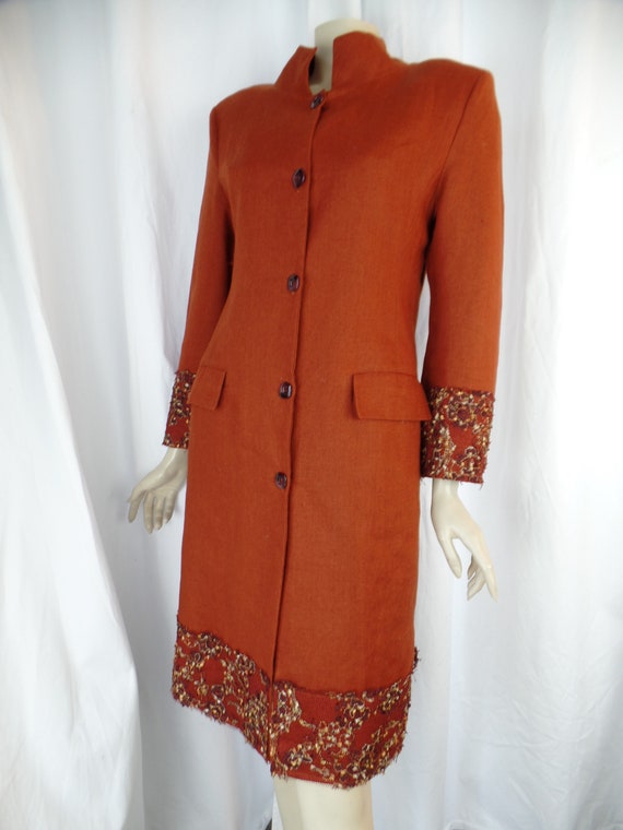 vintage bespoke dark copper orange linen duster ra