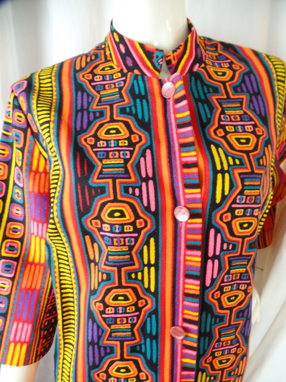 70s vintage TRIBAL neon day glo printed kaftan/ Du