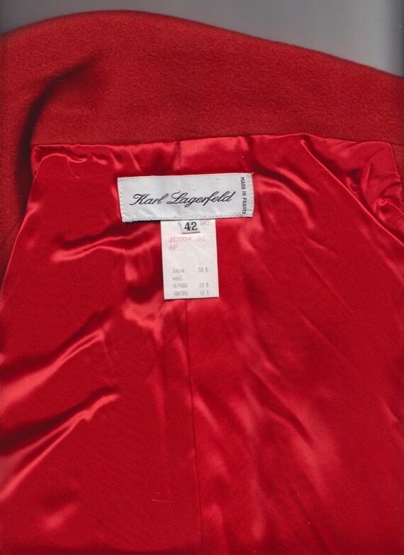 80s RARE vintage KARL LAGERFELD scarlet red woolw… - image 9