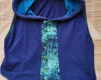Hooded pixie vest.  Upcycled, handmade in Canada.