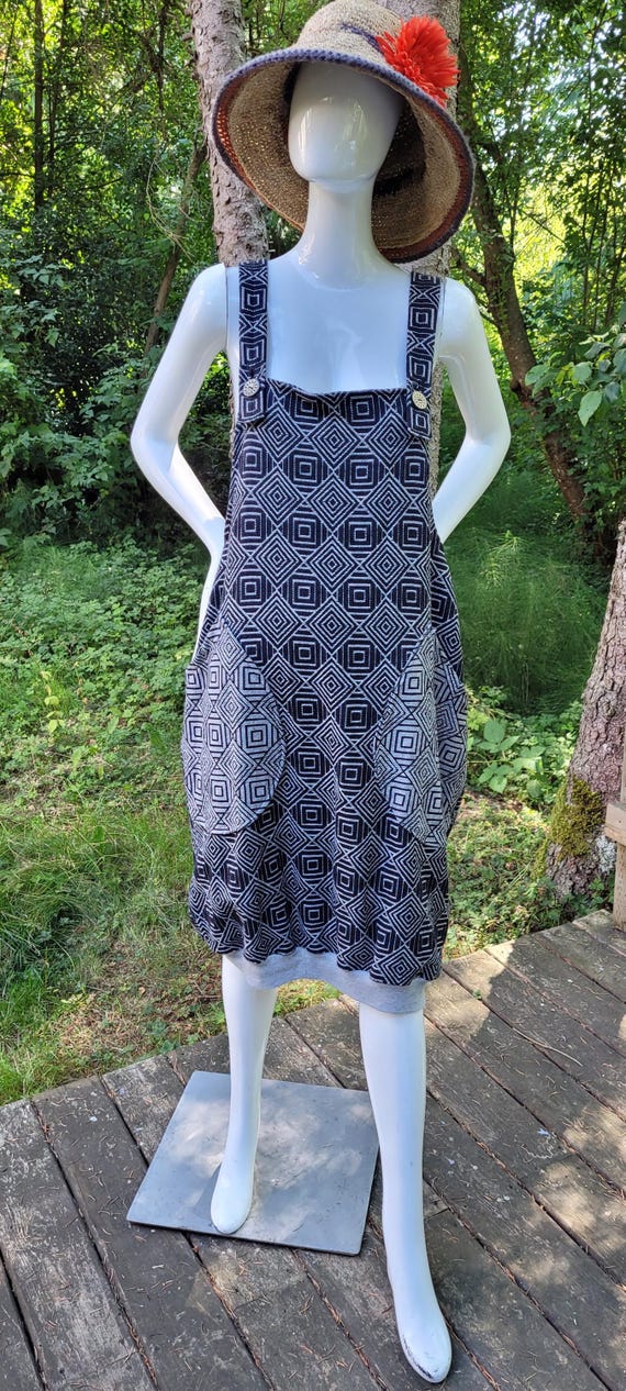 loose pinafore dress Blue Linen Pinafore Dress - Loose, Sleeveless Midi Style C693