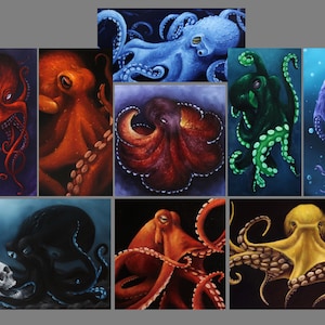 2x4-4x4 Magnet Octopus Seacreature Sea Creature Ocean Oceanlife Underwater Tentacles Art Print Refrigerator Square Magnet Stocking Stuffers image 1