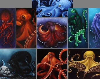 2x4-4x4" Magnet Octopus Seacreature Sea Creature Ocean Oceanlife Underwater Tentacles Art Print Refrigerator Square Magnet Stocking Stuffers