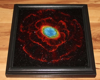 10x10" Original Oil Painting - Red Ring Nebula IR Eye Galaxy Outer Space Deep Space Astronomy Stars Starry Wall Art