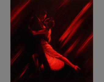 Art PRINT - Red Dancers Ballroom Dancing Figure Art Man Woman Dark Abstract Impressionist Wall Art - Choose Size 8x8" 10x10" 12x12" PRINTS