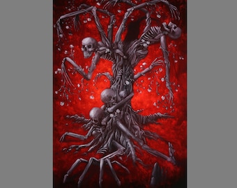 Art PRINT - Giant Skeleton Skeletree Forest Tree -  Spooky Horror Macabre Skull Wall Art - Choose Size 4x6" 5x7" 8x10" 12x16" PRINTS