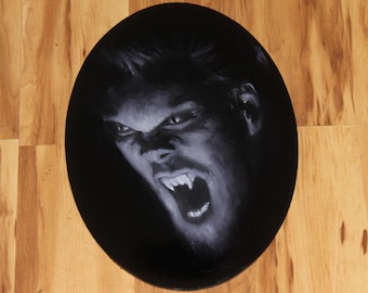 8x12" Oval Original Oil Painting - Vampire Gothic Noir Dark Fantasy Purple Black White - People Portrait Figure Wall Art