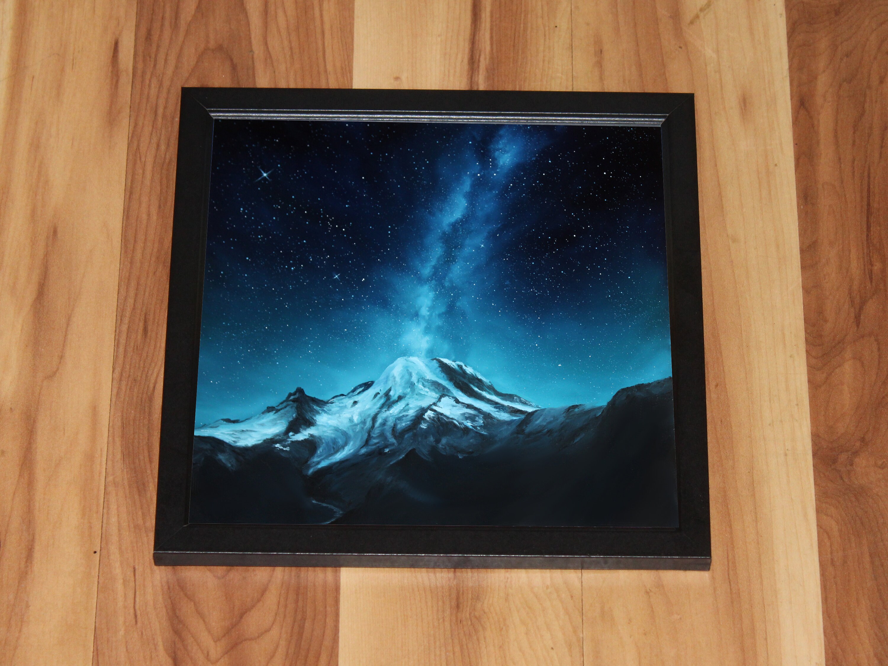 Art PRINT - Mount Rainier Milky Way Galaxy Snowy Snowcapped Mountain ...