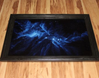 20x30" Original Oil Painting - Brilliant Blue Snowflake Nebula Galaxy Stars Starry Dark Outer Space Astronomy - Large Canvas Wall Art