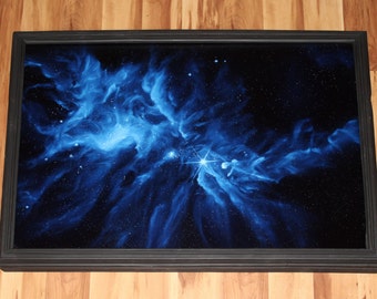 20x30" Original Oil Painting - Brilliant Blue Snowflake Nebula Galaxy Stars Starry Dark Outer Space Astronomy - Large Canvas Wall Art