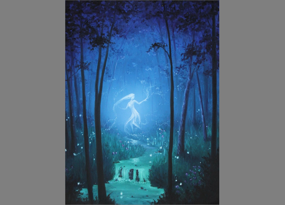 Art PRINT - Enchanted Dark Forest Spirit Ghost Girl Will O the Wisp ...