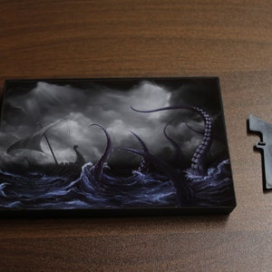 Art PRINT Viking Longboat Ship Lovecraftian Monster Horror Fantasy Ocean Storm Wall Art Choose Size 4x6 5x7 8x10 12x16 PRINTS image 3