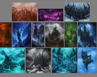 2x4"- 4x4" Magnet Castle City Tower Fantasy Landscape Medieval Gothic Art Print Refrigerator Thin Flat Square Magnet Stocking Stuffers