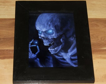 5x7" Original Mini Oil Painting - Skeleton Blue Purple Spooky Haunted Macabre Monster Skull Halloween Dark Fantasy - Small Canvas Wall Art