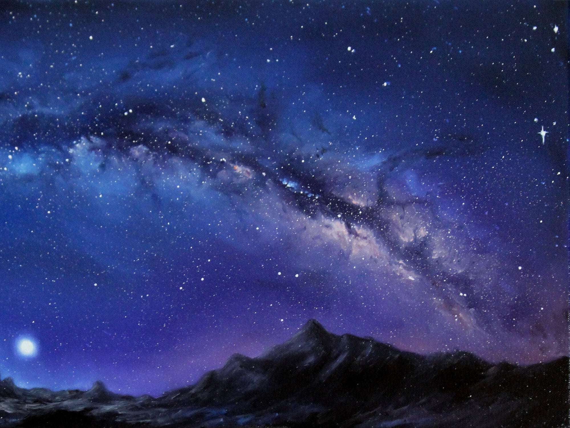 Art PRINT - Blue Milky Way Galaxy Mountains Moon Landscape