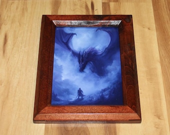 5x7" Original Mini Oil Painting Flat Panel - Giant Dragon Fight Knight Enchanted Fantasy Landscape - Small Canvas Wall Art