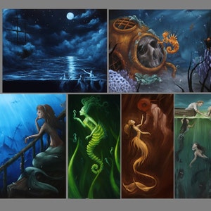 2x4-4x4&quot; Magnet Mermaid Siren Octopus Sea Ocean Oceanlife Underwater Fantasy Art Print Refrigerator Square Magnet Stocking Stuffers