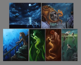 2x4-4x4" Magnet Mermaid Siren Octopus Sea Ocean Oceanlife Underwater Fantasy Art Print Refrigerator Square Magnet Stocking Stuffers