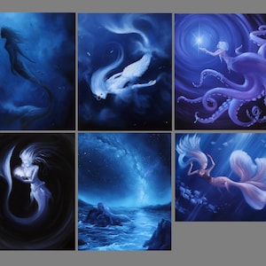 2x4-4x4&quot; Magnet Mermaid Siren Shark Shipwreck Sea Ocean Oceanlife Underwater Fantasy Art Print Refrigerator Square Magnet Stocking Stuffers
