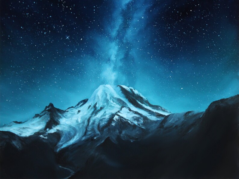 Art PRINT Mount Rainier Milky Way Galaxy Snowy Snowcapped Mountain Landscape Starry Sky Wall Art Choose Size 8x8, 10x10 12x12 PRINTS image 8