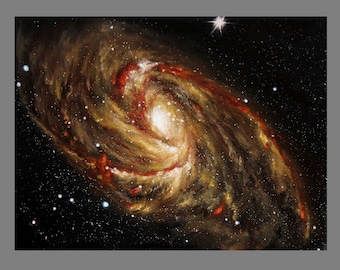 Art PRINT - Gold Red Galaxy - Outer Space Nebula Astronomy Wall Art - Choose Size 4x6" 5x7" 8x10" 12x16" PRINTS