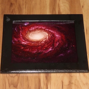 8x10&quot; Original Oil Painting - Spiral Galaxy Outer Space Red Pink Yellow Purple Stars Starry Deep Space NASA Astronomy - Small Wall Art