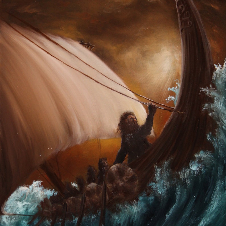 12x16 Original Oil Painting Viking Longboat Dwarves Etsy