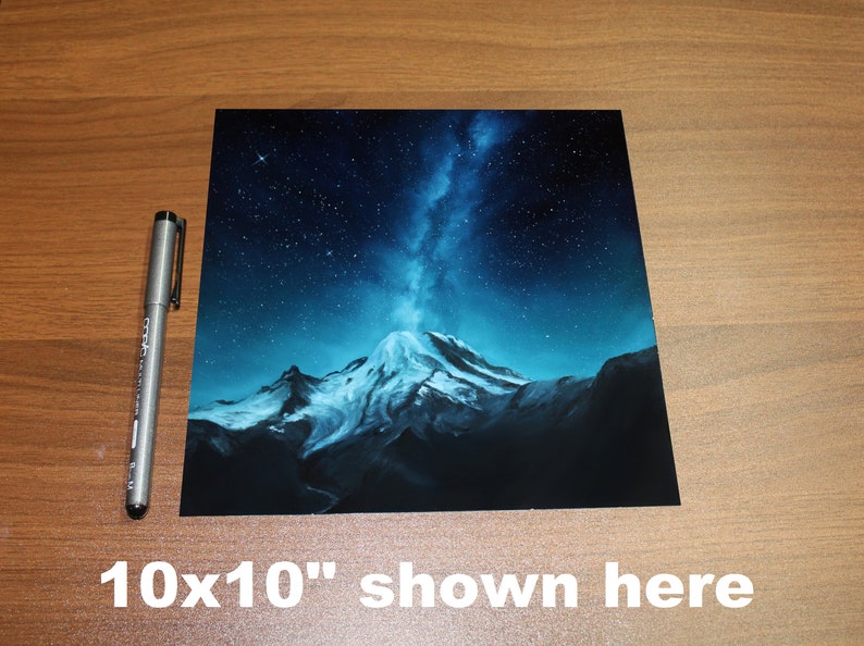 Art PRINT - Mount Rainier Milky Way Galaxy Snowy Snowcapped Mountain ...