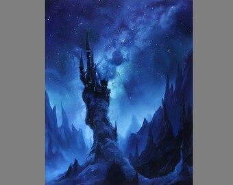 Art PRINT - Enchanted Wizard Castle Dark Night Milky Way Galaxy Fantasy Landscape Wall Art - Choose Size 4x6" 5x7" 8x10" 12x16" PRINTS