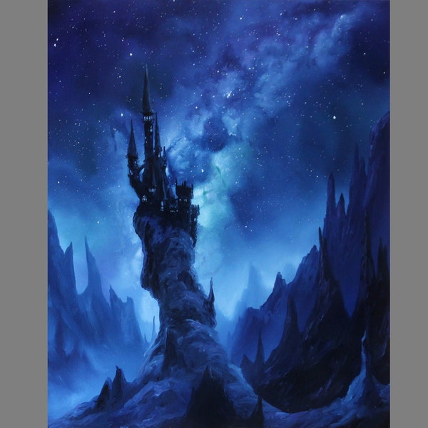 Art PRINT - Enchanted Wizard Castle Dark Night Milky Way Galaxy Fantasy Landscape Wall Art - Choose Size 4x6" 5x7" 8x10" 12x16" PRINTS
