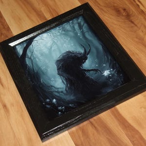 8x10" Original Oil Painting - Spooky Monster Evil Creature Shadow Forest Fantasy Landscape Scenery - Small Wall Art image 2