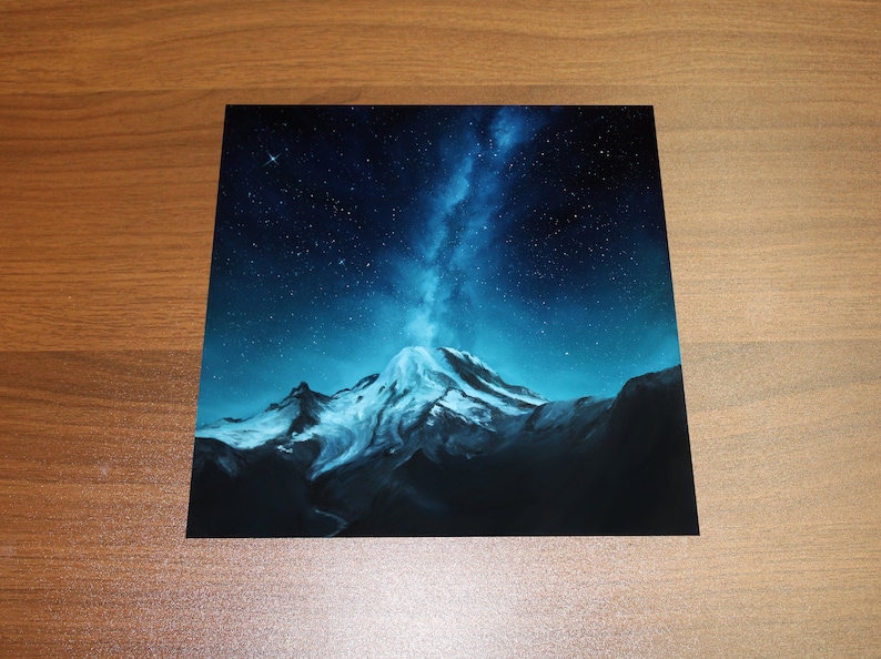 Art PRINT Mount Rainier Milky Way Galaxy Snowy Snowcapped Mountain Landscape Starry Sky Wall Art Choose Size 8x8, 10x10 12x12 PRINTS Print Only