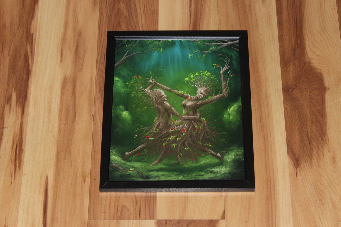 Art PRINT - Enchanted Dark Forest Spirits Dryads Dancing Trees ...