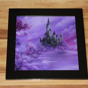 Art PRINT Fantasy Light Purple Pink Castle Pretty Forest Mystic Morning Landscape Wall Art Choose Size 8x8, 10x10 12x12 PRINTS Framed (Black)