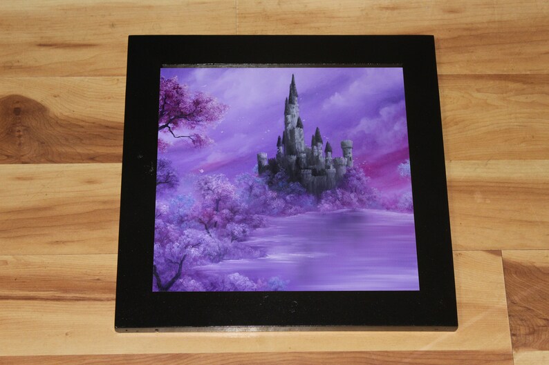 Art PRINT Fantasy Light Purple Pink Castle Pretty Forest Mystic Morning Landscape Wall Art Choose Size 8x8, 10x10 12x12 PRINTS Framed (Black)