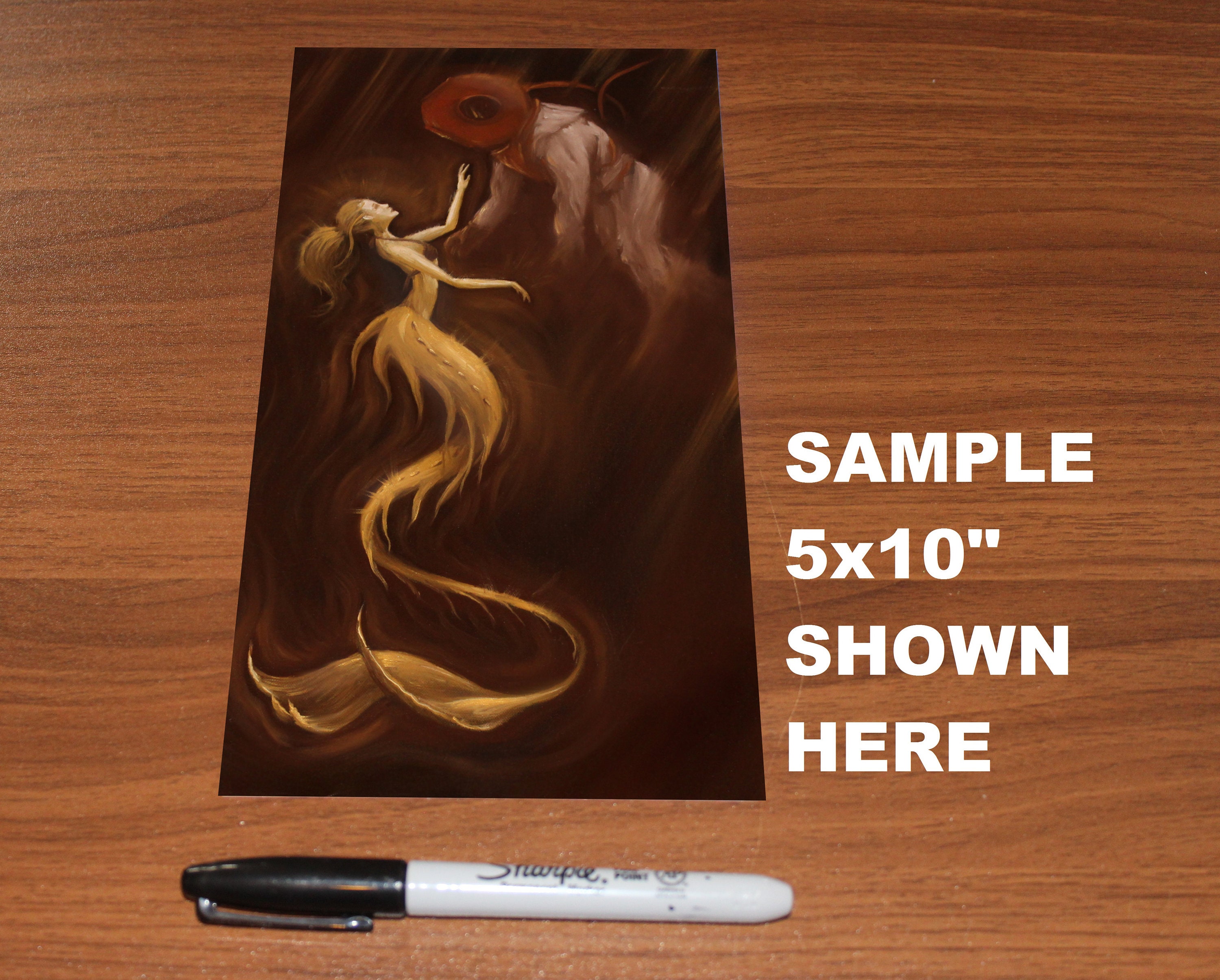 Art PRINT - Mermaid Siren Deep Sea Diver Underwater Ocean Dark Brown ...