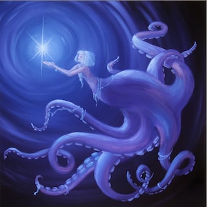 Art PRINT - Blue Purple Octomaid Octopus Mermaid Siren Underwater Ocean - Fantasy Wall Art - Choose Size 8x8&quot;, 10x10&quot; 12x12&quot; PRINTS