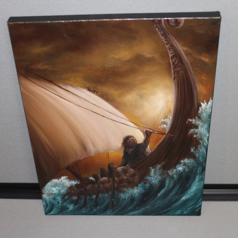 12x16 Original Oil Painting Viking Longboat Dwarves Etsy
