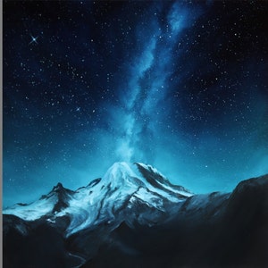 Art PRINT Mount Rainier Milky Way Galaxy Snowy Snowcapped Mountain Landscape Starry Sky Wall Art Choose Size 8x8, 10x10 12x12 PRINTS image 1