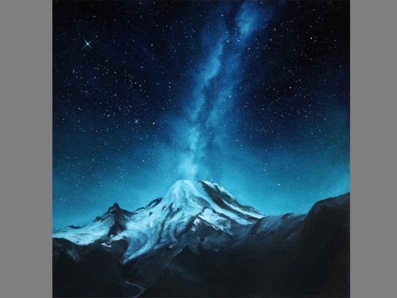 Art PRINT Mount Rainier Milky Way Galaxy Snowy Snowcapped Mountain Landscape Starry Sky Wall Art Choose Size 8x8, 10x10 12x12 PRINTS image 1