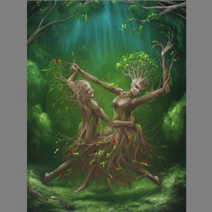 Art PRINT - Enchanted Dark Forest Spirits Dryads Dancing Trees -  Fantasy Landscape Wall Art - Choose Size 4x6&quot; 5x7&quot; 8x10&quot; 12x16&quot; PRINTS