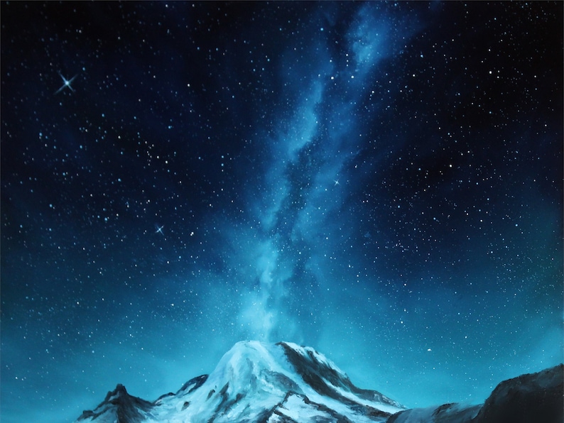 Art PRINT Mount Rainier Milky Way Galaxy Snowy Snowcapped Mountain Landscape Starry Sky Wall Art Choose Size 8x8, 10x10 12x12 PRINTS image 7