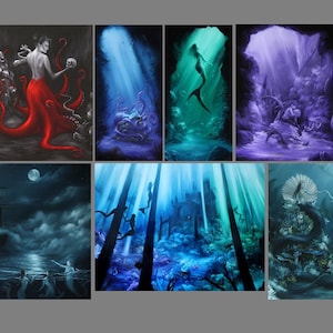 2x4-4x4&quot; Magnet Mermaid Siren Octopus Sea Ocean Oceanlife Underwater Fantasy Art Print Refrigerator Square Magnet Stocking Stuffers